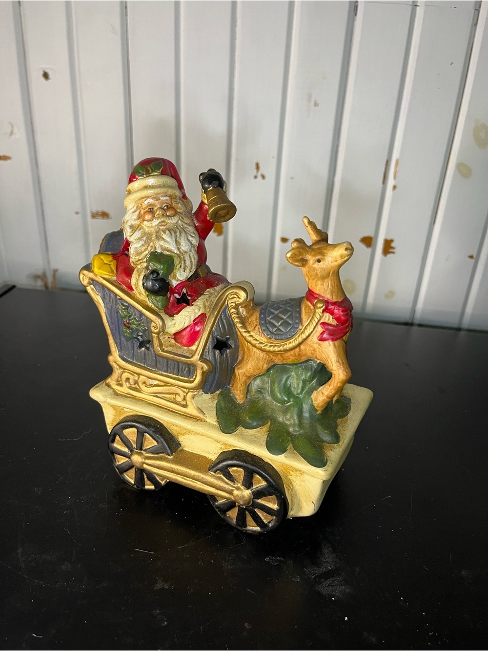 Festive Santa and Snowmen Christmas Porcelain Wagon Lot of 2